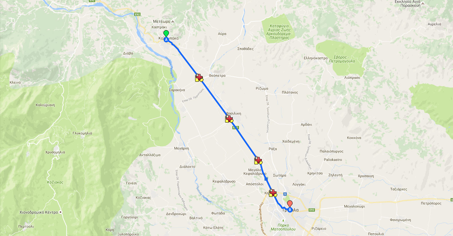 Χάρτης διαδρομής Ημιμαραθώνιου Καλαμπάκα Τρίκαλα